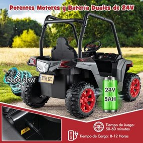 Carro de brincar a bateria de 24V com controlo remoto 3 velocidades 2 suspensões de mola Música de arranque lento Preto