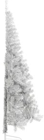 Meia árvore de Natal artificial com suporte 240 cm PET prateado