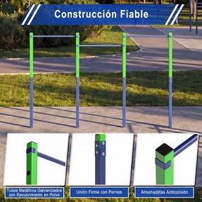 Barra de Elevações Exterior Tripla, 338 x 5 x 231,5 cm, 5 Alturas Ajustáveis, Verde