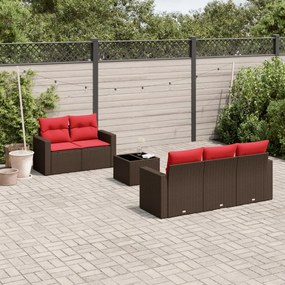 vidaXL 6 pcs conjunto de sofás jardim c/ almofadões vime PE castanho