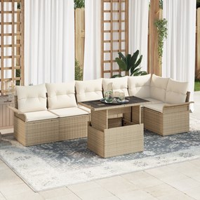 vidaXL Conjunto de Sofás de Jardim de 7 Peças com Almofadas em Bege e Rattan