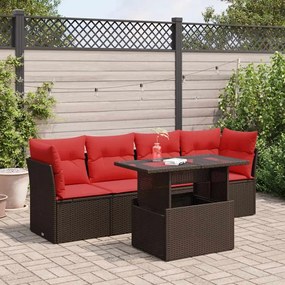 vidaXL 5 pcs conj. sofás jardim c/ almofadões vime PE/acácia castanho