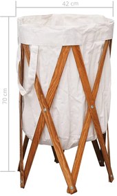 Cesto para roupa suja dobrável madeira e tecido creme