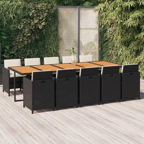 vidaXL 11 pcs conjunto jantar p/ jardim c/ almofadões vime PE preto