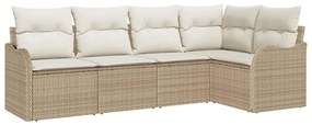 Conjunto de Sofá de Jardim 5 Peças com Almofadas beje, Rattan Poliprop