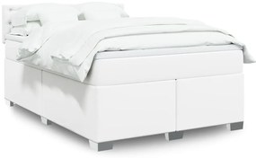 vidaXL Cama com molas/colchão 140x190 cm couro artificial branco