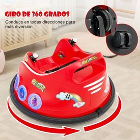 Carrinho de choques para crianças 12V com rotação de 360°, Luzes, controlo remoto, Música  73 x 73 x 43cm Vermelho