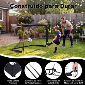 Conjunto de 2 Balizas de Futebol Dobráveis, 120 x 90 x 92 cm, com Estacas de Fixação, Preto