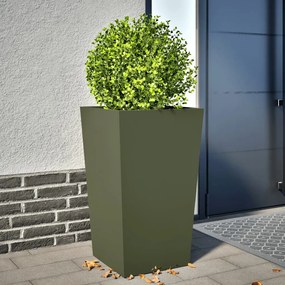 Vaso/floreira de jardim 45x45x75 cm aço verde azeitona