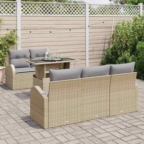 Sofá de Jardim 6 Peças com Almofadas Bege em Rattan Sintético