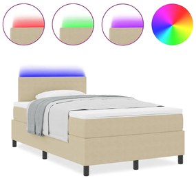 Cama Box Spring com Colchão &amp; Luz LED Verde Cinza 120x200 cm Tecido de