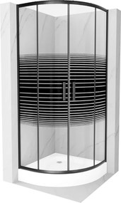 Mexen Rio cabine de duche semicircular 70 x 70 cm, faixas pretas, preta + base de duche, branco - 863-070-070-70-20-4710