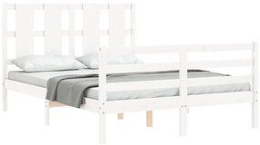 Estrutura de cama de casal c/ cabeceira madeira maciça branco