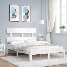 vidaXL Estrutura de cama de casal c/ cabeceira madeira maciça branco