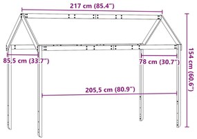 Telhado cama infantil 217x85,5x154 cm pinho castanho-mel
