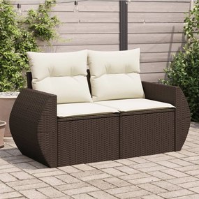 vidaXL Sofá de jardim com almofadões 2 lugares vime PE castanho