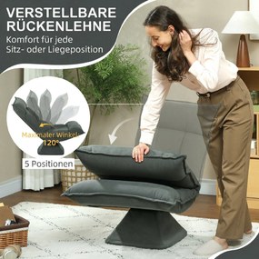 Cadeira de chão giratória a 360°, cadeirão dobrável em veludo com encosto ajustável em 5 posições, 70 x 62 x 95 cm, cinzento escuro