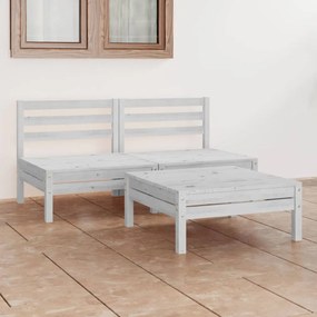 vidaXL 3 pcs conjunto lounge de jardim pinho maciço branco