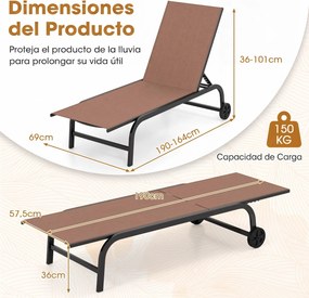 Conjunto de 2 Espreguiçadeiras de Jardim, 190 x 69 cm, Encosto Ajustável em 6 Posições, Castanho
