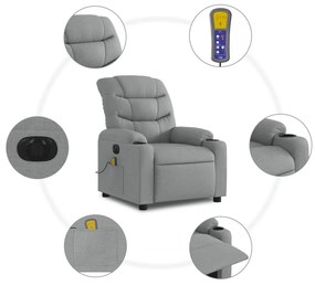 Poltrona de massagens reclinável elétrica tecido cinzento-claro