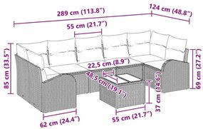 Conjunto de sofá para o jardim com 8 peças e almofadas marrons em ratt