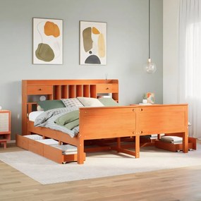 vidaXL Cama com estante sem colchão 200x200 cm pinho maciço