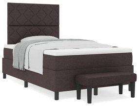 Cama Box com Colchão e Banco Castanho Escuro 120x200 cm Tecido