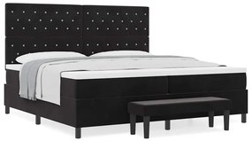 Cama Box Spring da com Colchão e Banco Preto 200x200 cm Veludo