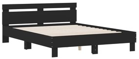 Estrutura de cama com cabeceira e luzes LED 140x190 cm preto