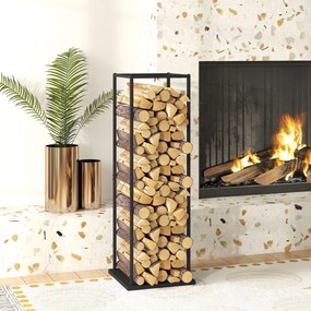 Suporte para Lenha Metálico para Lareira com Base Elevada Capacidade de 100 kg 33x33x110 cm Preto