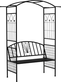 Outsunny Arco para Plantas com Banco Bancada Arco de Jardim Treliça Suporte para Trepadeiras Dossel em Metal Preto 154 x 60 x 205 cm | Aosom Portugal