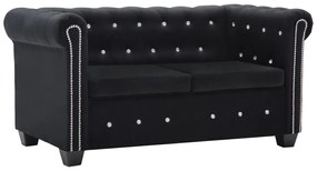 vidaXL Sofá chesterfield dois lugares estofos veludo 146x75x72cm preto