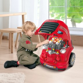 Motor de Camião para Crianças acima de 3 Anos Conjunto de Motor de Brinquedo com 61 Peças Volante Buzina Faróis Caixa de Armazenamento e Rodas 40x39x4