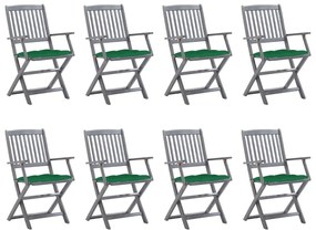 Cadeiras de exterior dobráveis 8pcs c/ almofadões acácia maciça