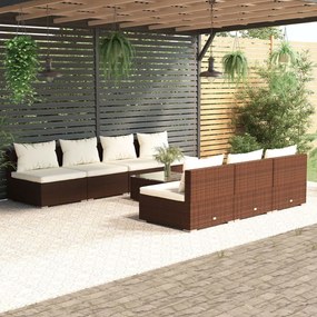 vidaXL 8 pcs conjunto lounge jardim c/ almofadões vime PE castanho