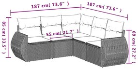 5 pcs conjunto sofás de jardim com almofadões vime PE preto