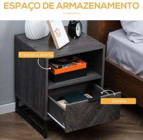 Mesa de Cabeceira com 1 Gaveta Prateleira Aberta e Pés de Aço Mesa de Cabeceira para Dormitório Sala de Estar Escritório Estilo Moderno 40x40x52cm Cin