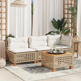 vidaXL Sofá de jardim de 3 lugares com almofadões vime PE bege