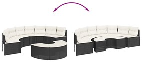 2 pcs conjunto de sofás de jardim semicircular vime PE preto