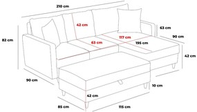 Sofá de Canto Eva – Cinza – 210x82x195 cm
