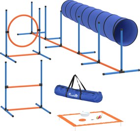 PawHut Conjunto de Treino Agility para Cães, kit 8 peças com túnel, varetas de slalom, saltos ajustáveis, anel de salto, tigela | Aosom Portugal