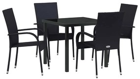 Conjunto de Jantar para Jardim 5 pcs Preto Rattan de PE