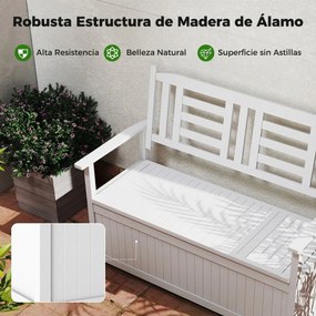 Banco jardim 123 x 68,5 x 96 cm com armazenamento para pátio com 185 L para 2 pessoas com encosto e braços branco