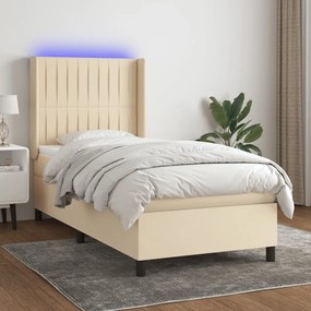 vidaXL Cama box spring c/ colchão e LED 90x190 cm tecido cor creme