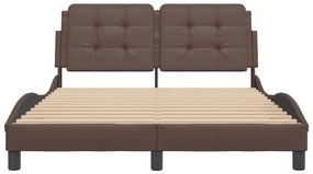 Estrutura cama c/ cabeceira 140x200cm couro artificial castanho