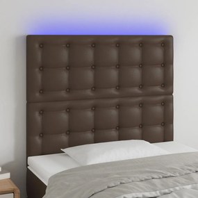 Cabeceira cama c/ LED 80x5x118/128cm couro artificial castanho