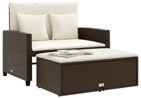 Sofá de jardim com almofadões 2 lugares vime PE castanho