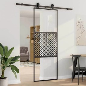 vidaXL Porta de vidro Fretwork Preto 90 x 2 x 205 cm Alumínio