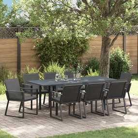 Conjunto de Jantar de Jardim de 9 Peças com Almofadas Preto Rattan PE