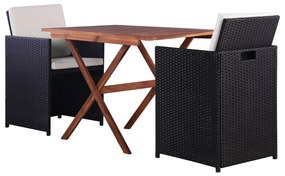 vidaXL Conjunto bistrô com almofadões 3 pcs vime PE e acácia preto